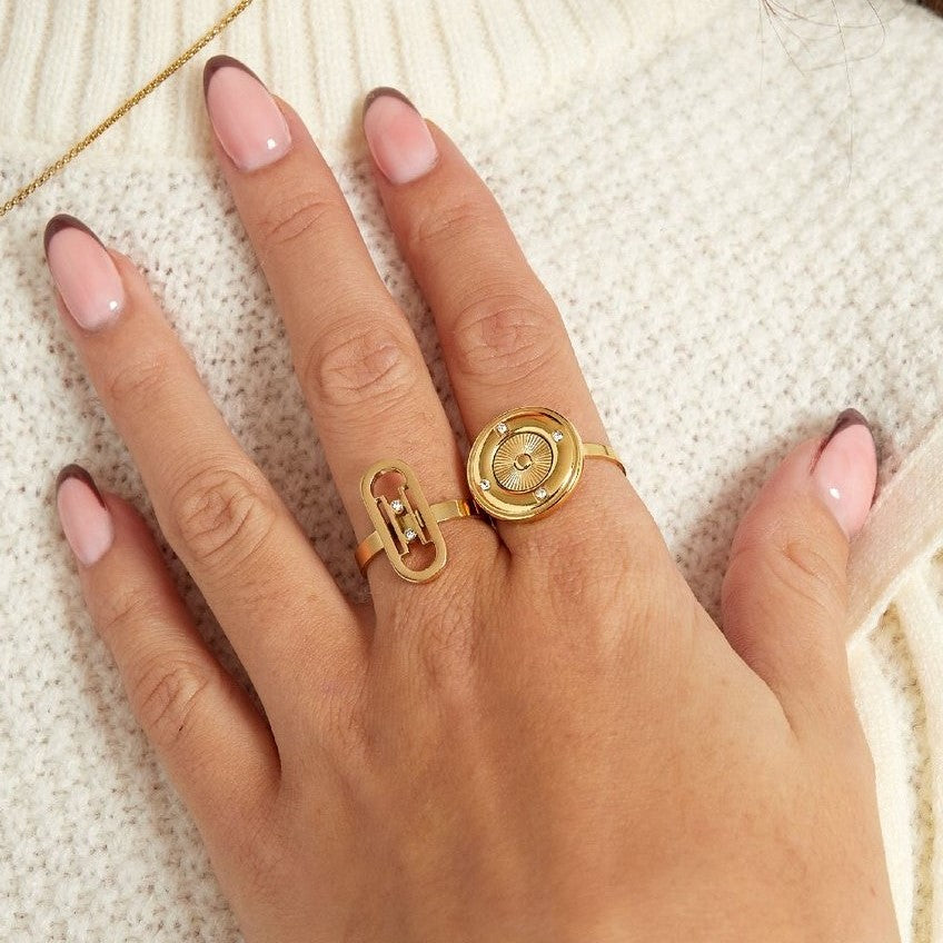 Ring rond met strass - Goud