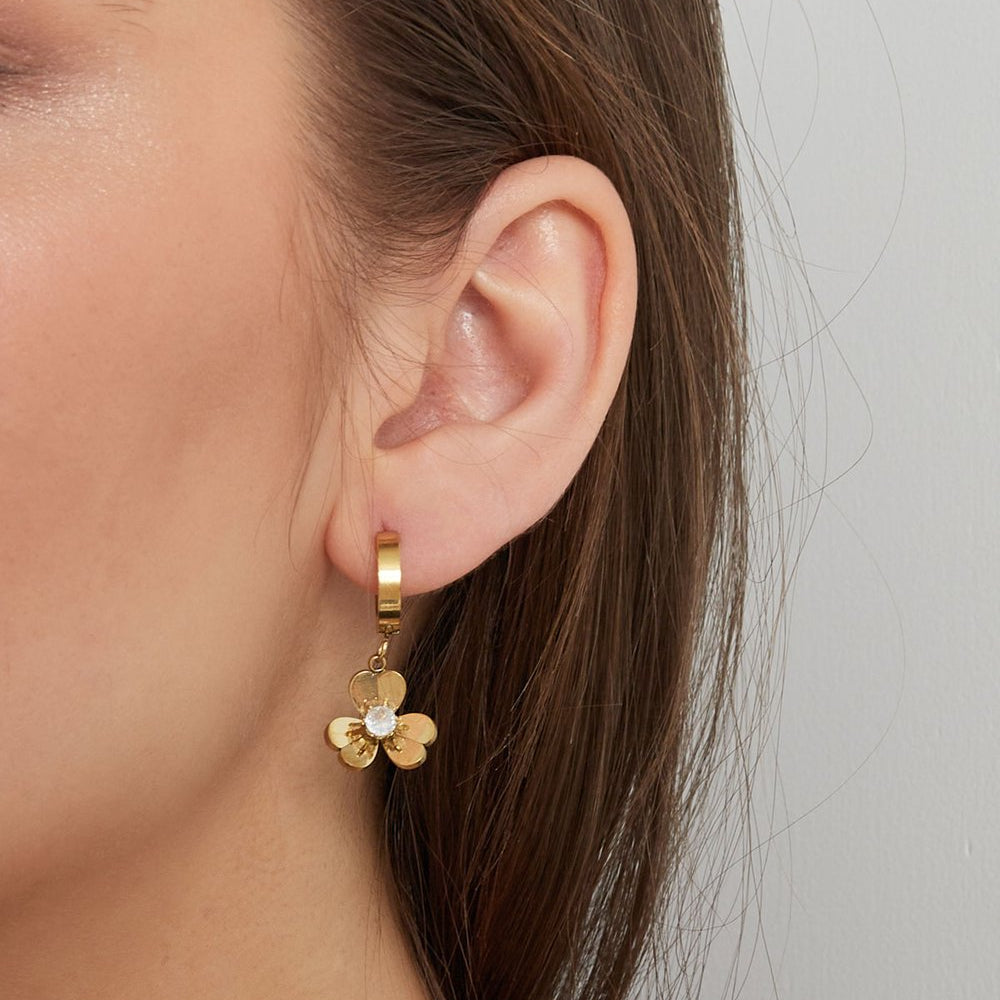 Oorbellen flower strass - Goud oorbellen