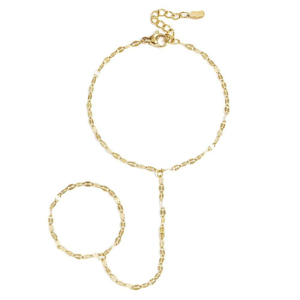 Chunky Hand Chain met Ring - Goud of Zilver Goud Ketting