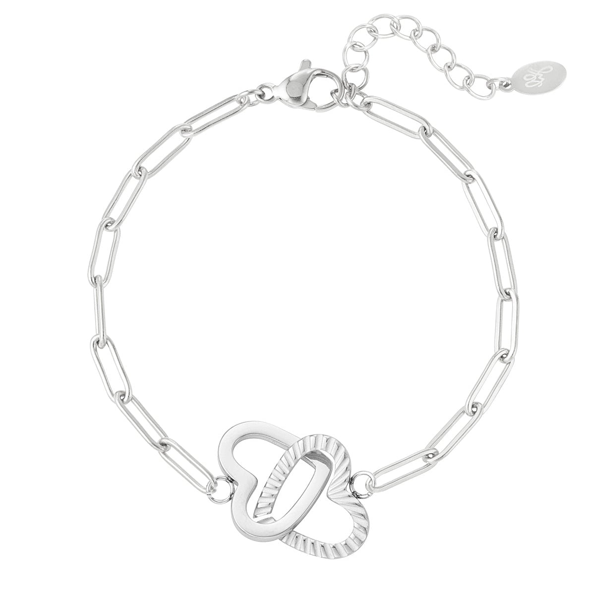 Schakelarmband duo hartjes - Zilver Armbanden