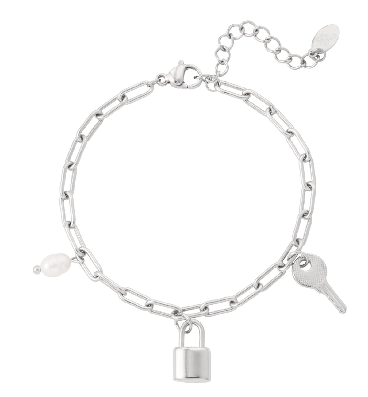 Schakelarmband bedels en parel - Zilver armbanden