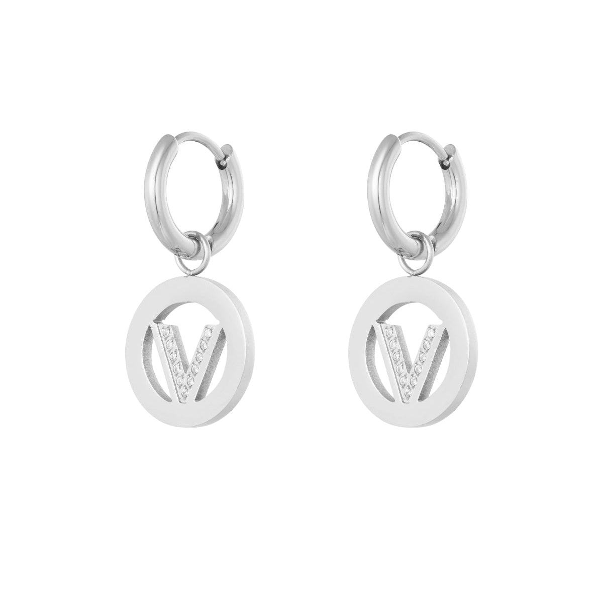 Oorbellen V-circle strass - Zilver oorbellen