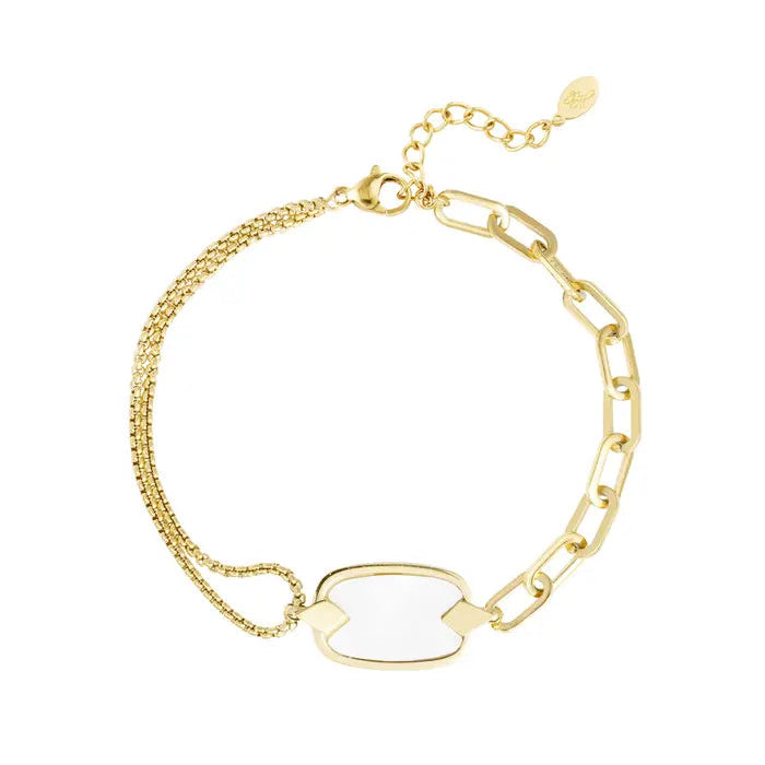 Schakelarmband dubbel schelp - Goud armband