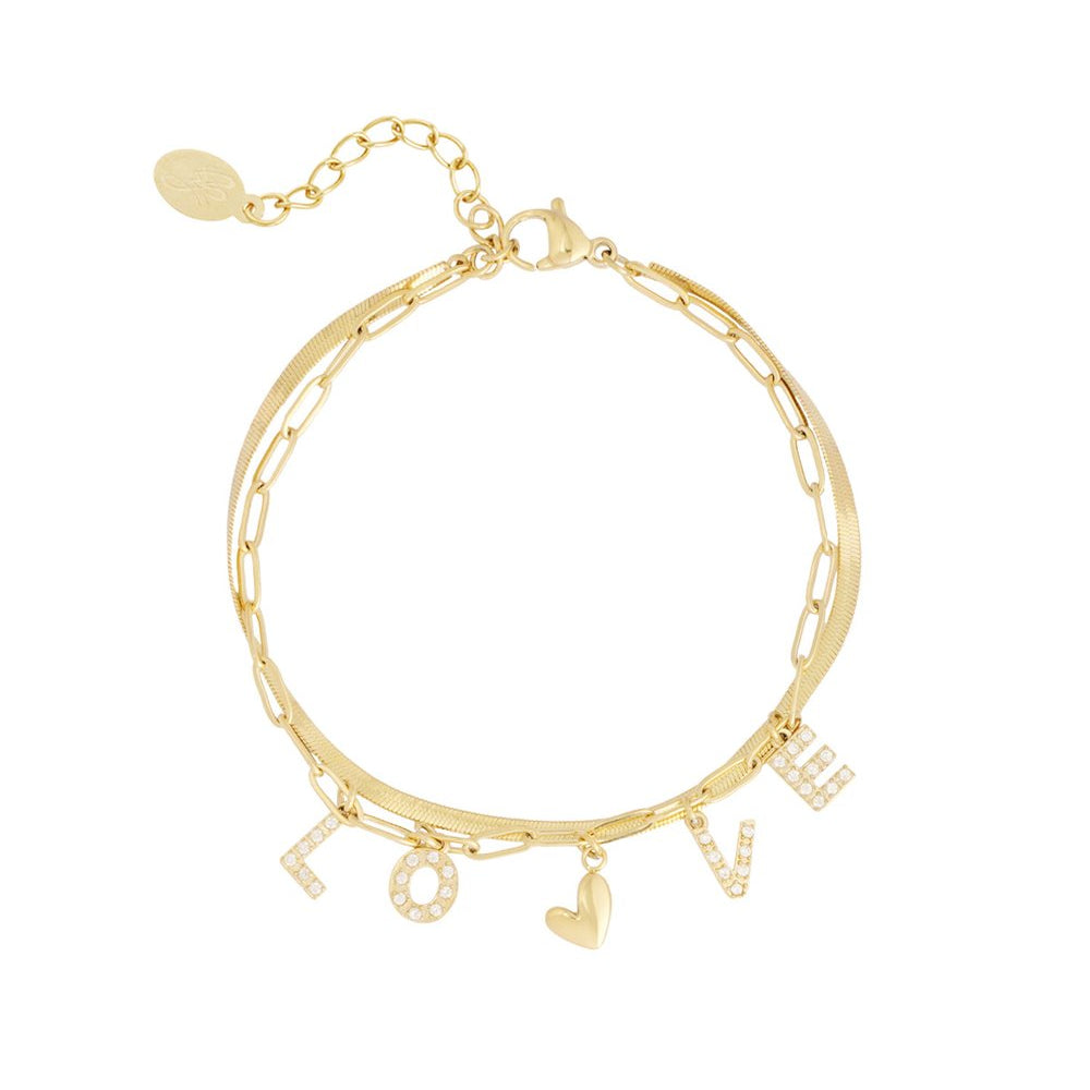Dubbele Armband Love Strass Goud