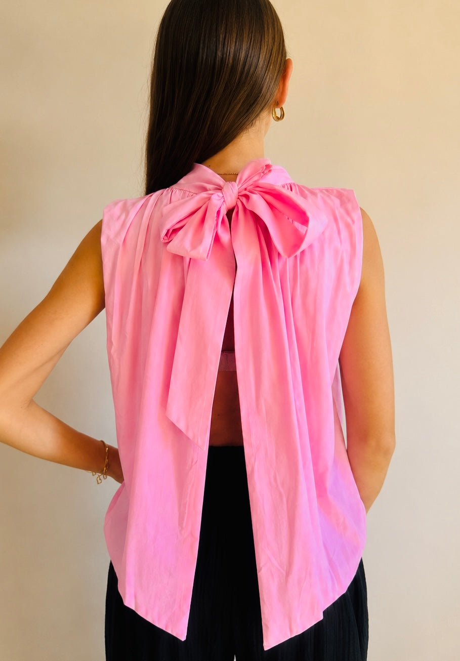 Roze Balloon Haltertop met Strik