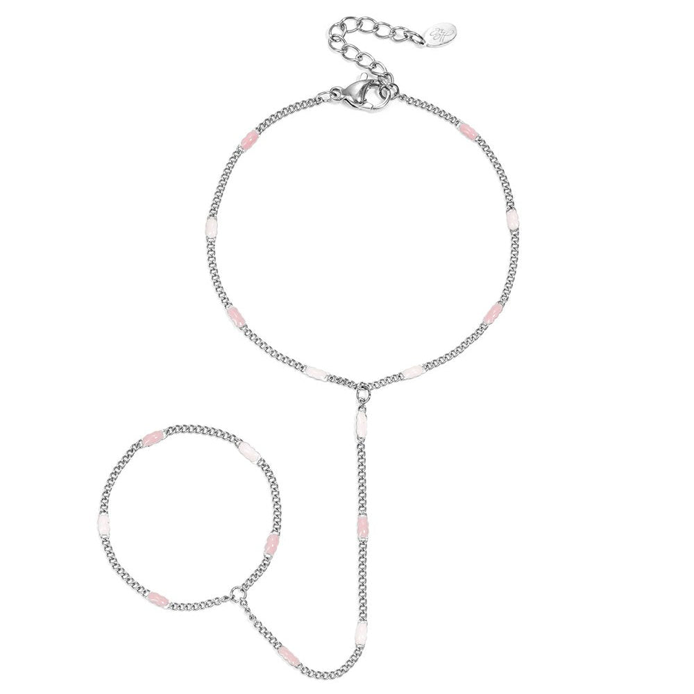 Hand Chain Streepjes met Roze - Goud of Zilver Zilver Armband