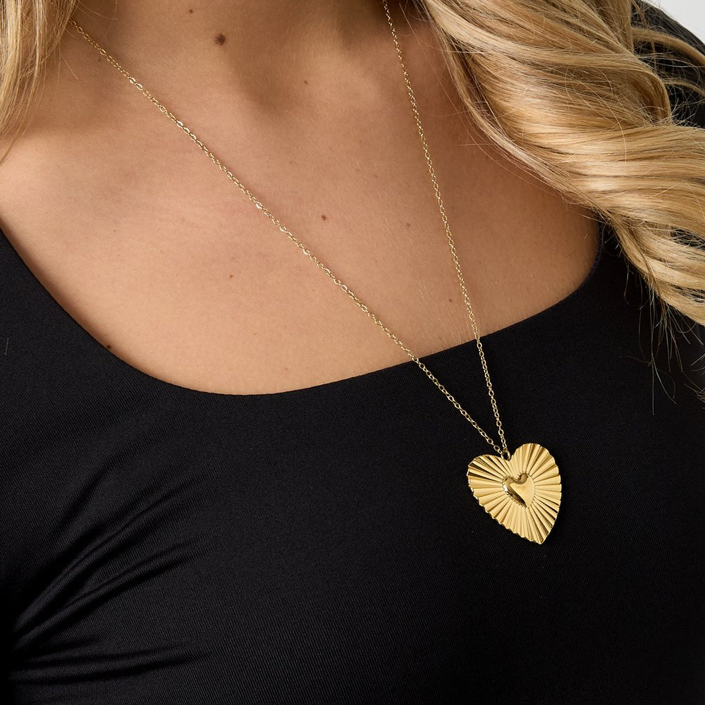 Ketting striped heart - Goud Ketting