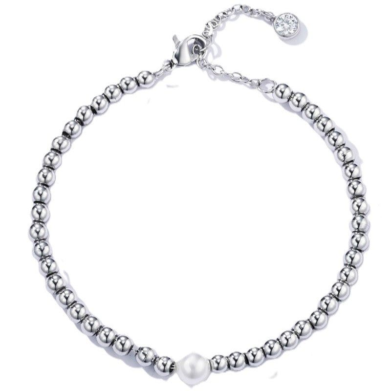 Armband bolletjes parel en strass - Zilver Armbanden