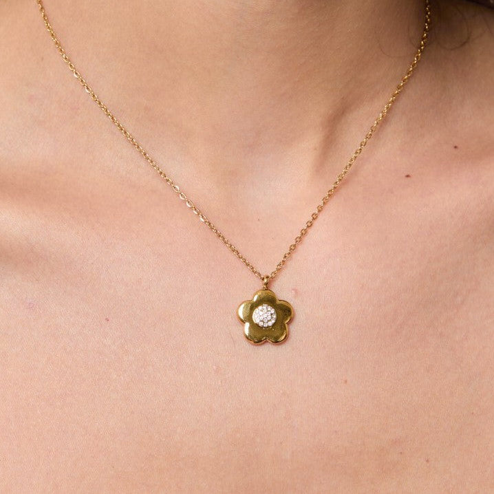 Ketting flower strass - Goud