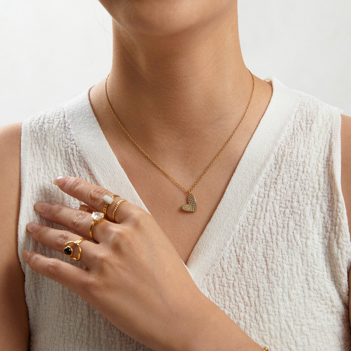 Ketting hearts strass - Zilver ketting