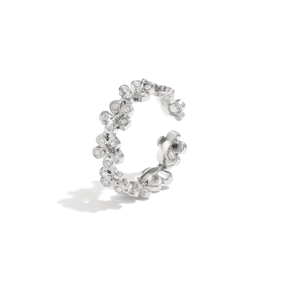 Ring bloemetjes & steentjes - Zilver ringen