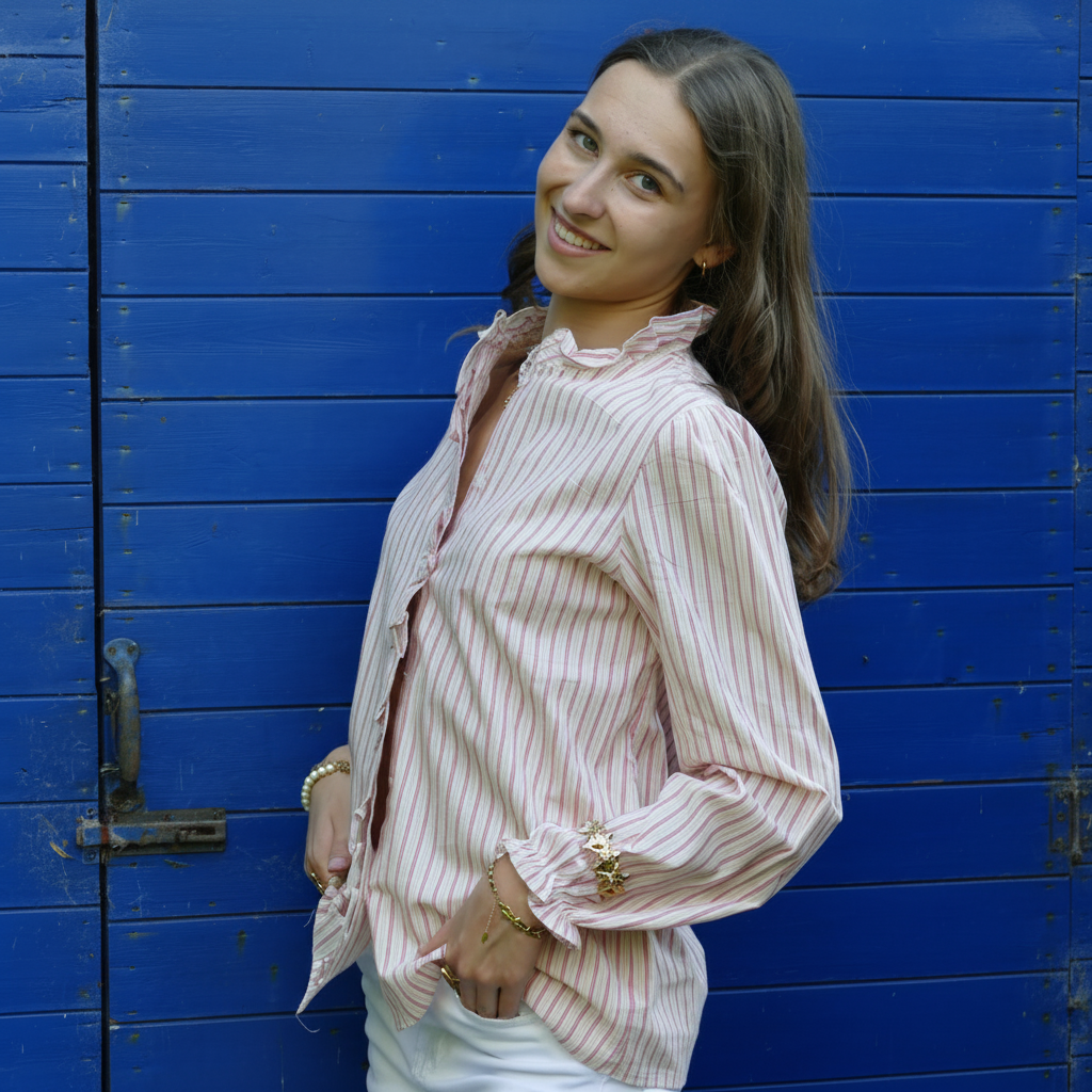 Blouse Ruffled Gestreept - Roze Blouse