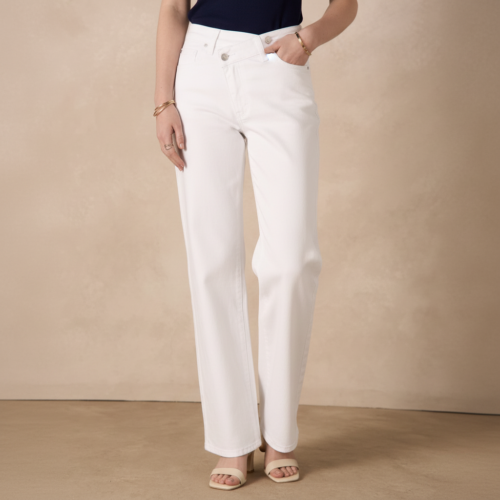 Witte High-Waisted Stretch Jeans | Crossover Taille | Curvy Fit Jeans