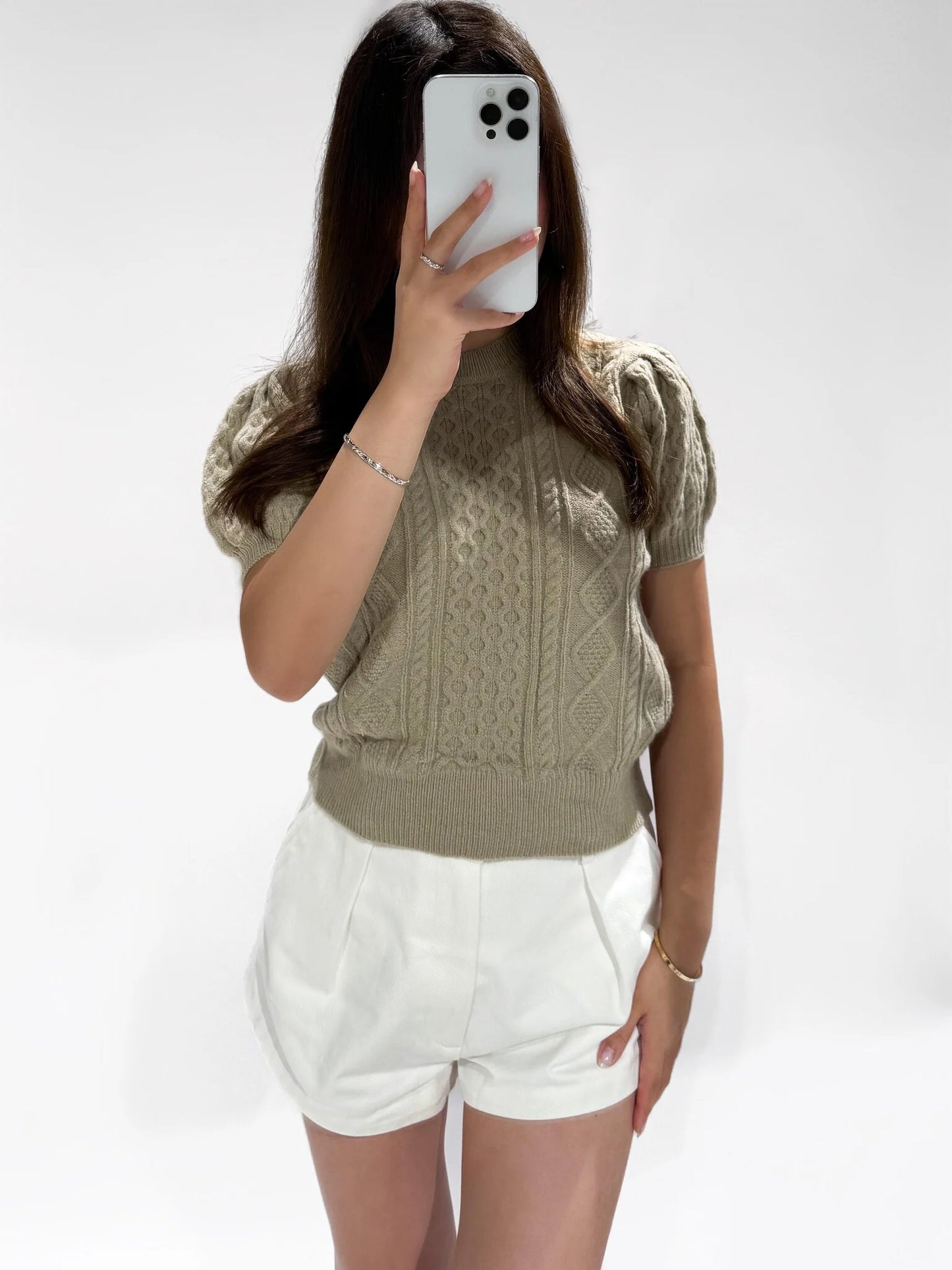 Cropped Kabeltrui Korte Mouw - Taupe Sweaters