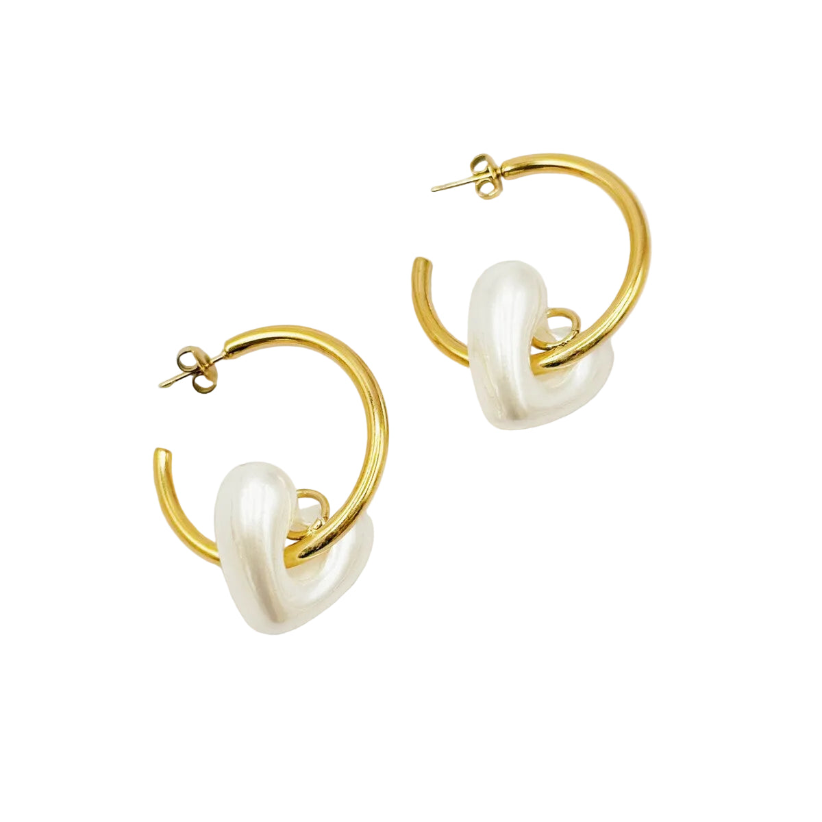 Hoops Met Wit Hart - Goud Oorbellen