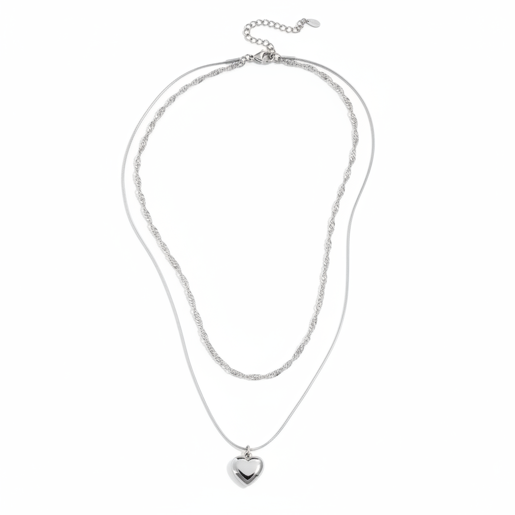 Ketting Layered Heart Zilver Ketting