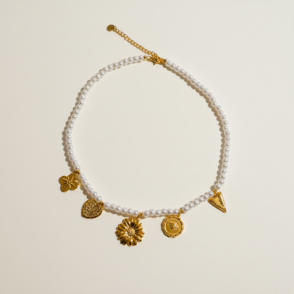 Ketting pearls & charms - Goud Ketting