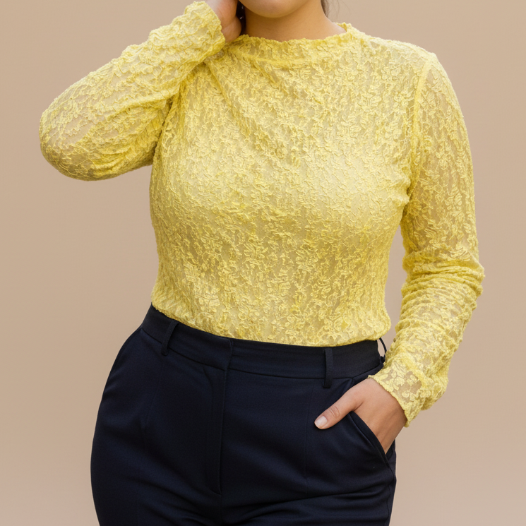 Lace Top Curvy - Geel Tops