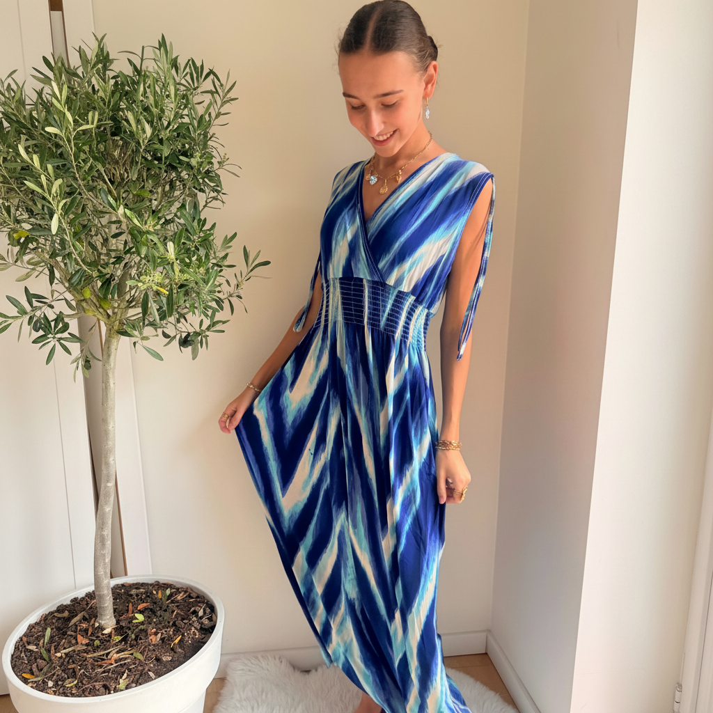 Maxi Dress Blauw Print Jurk