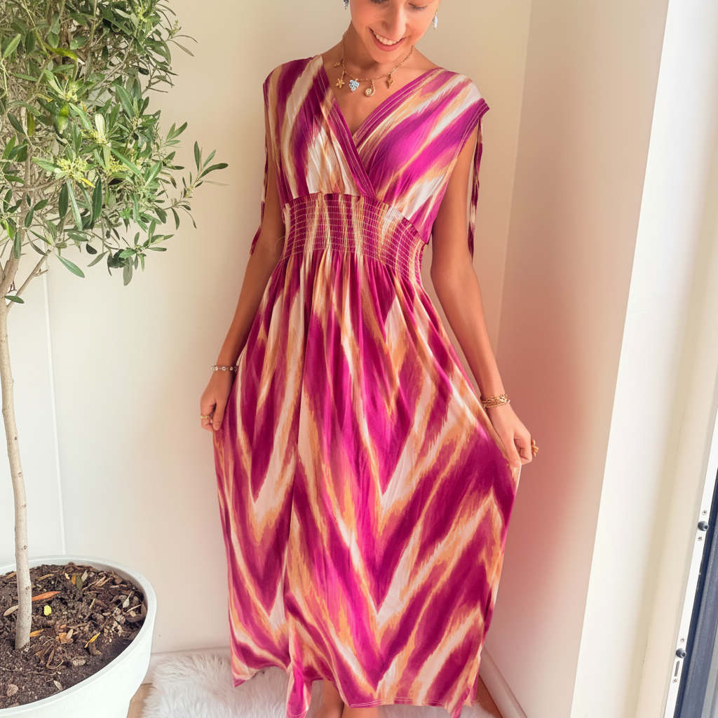 Maxi Dress Fuchsia Print Jurk
