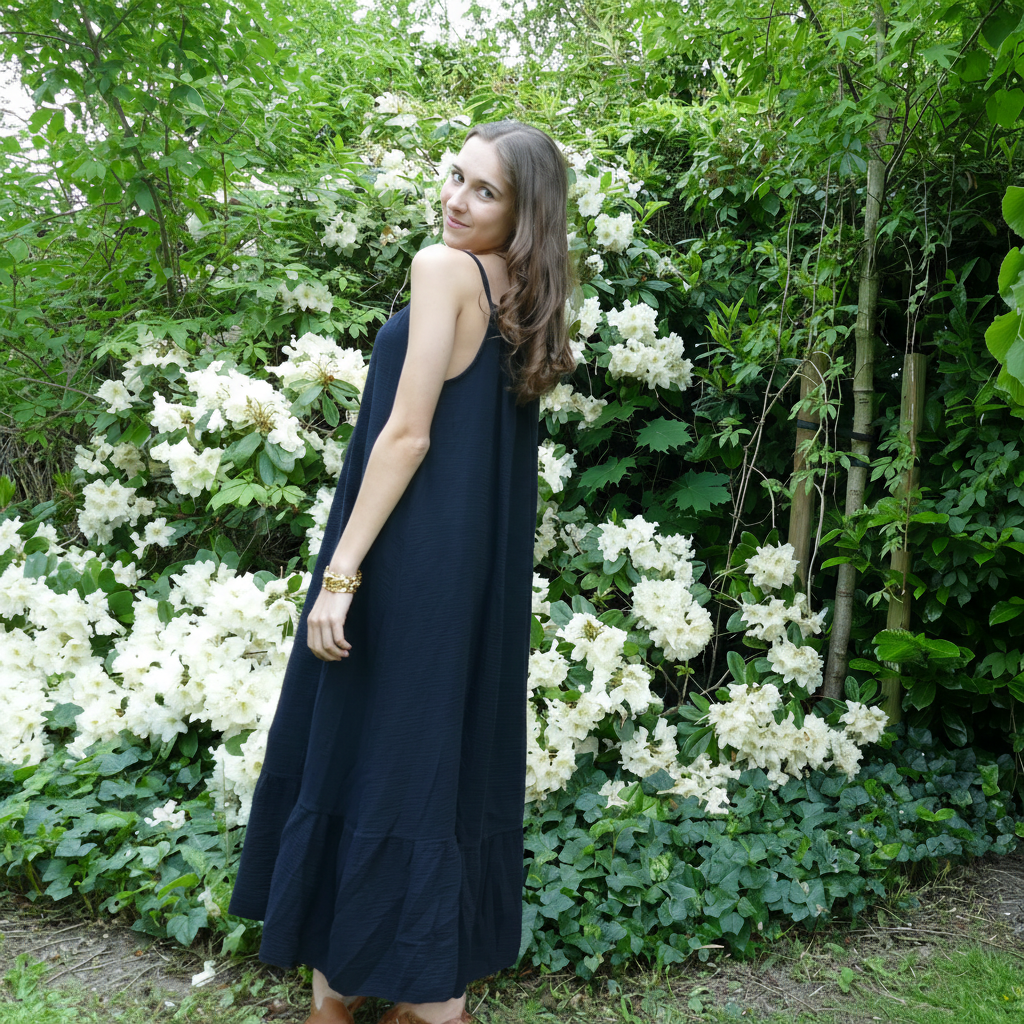 Maxi Jurk Cotton Gauze - Zwart jurk