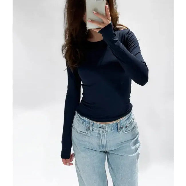 Basic Top Long Sleeve - Navy tops