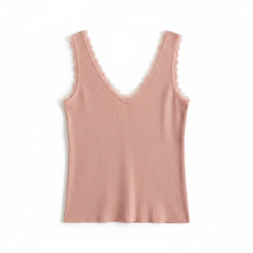 RIb Top Met Lace - Roze Blush Top