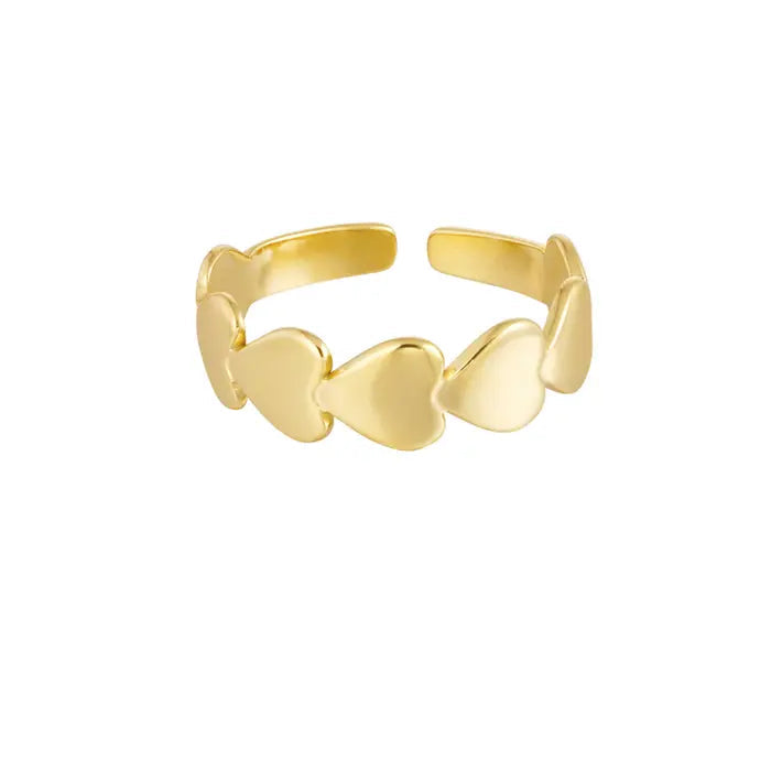 Ring hartjes op een rij - Goud ring
