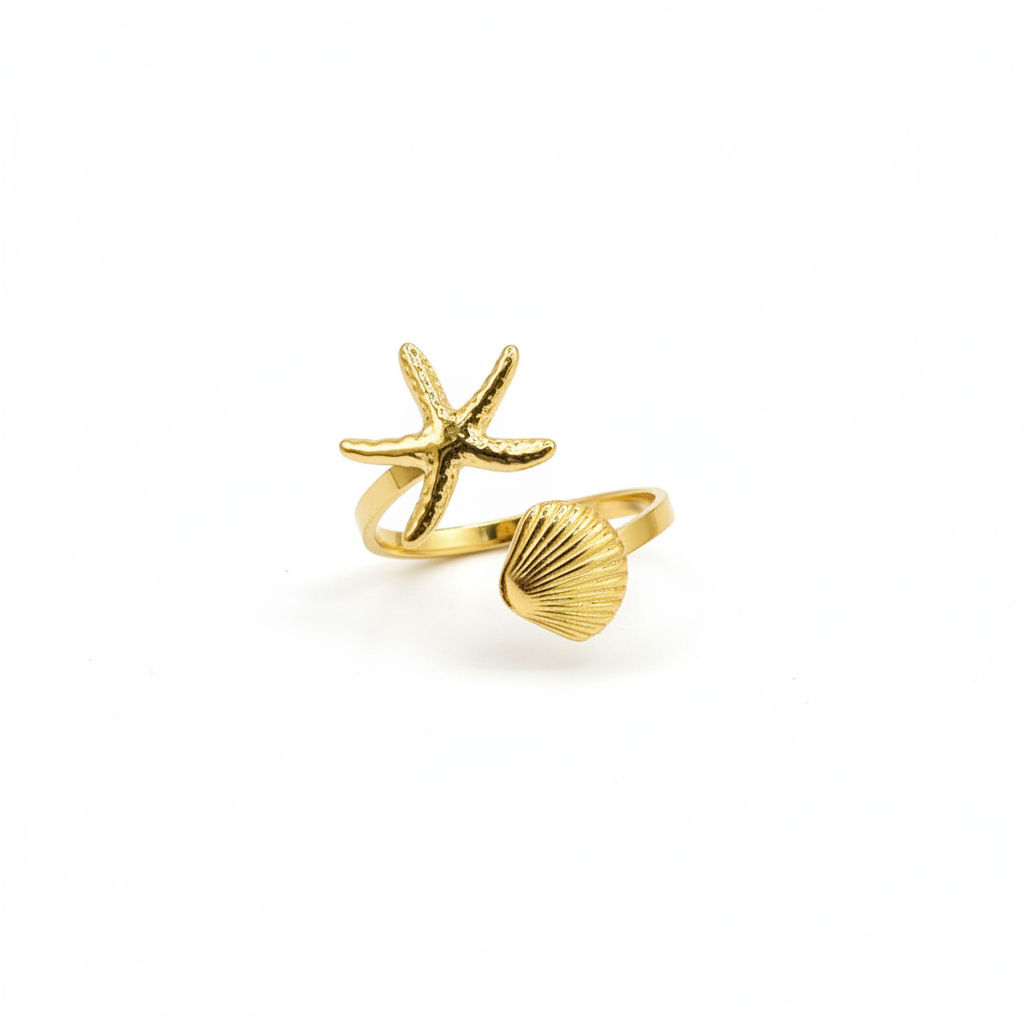 Ring schelp en zeester - Goud Ringen