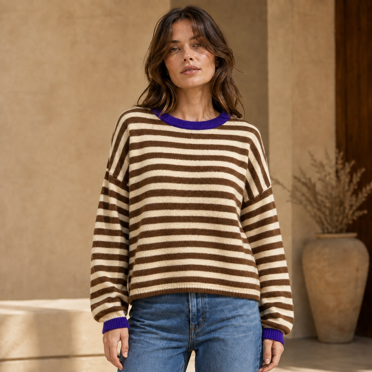 Striped Sweater - Bruin/beige Sweaters