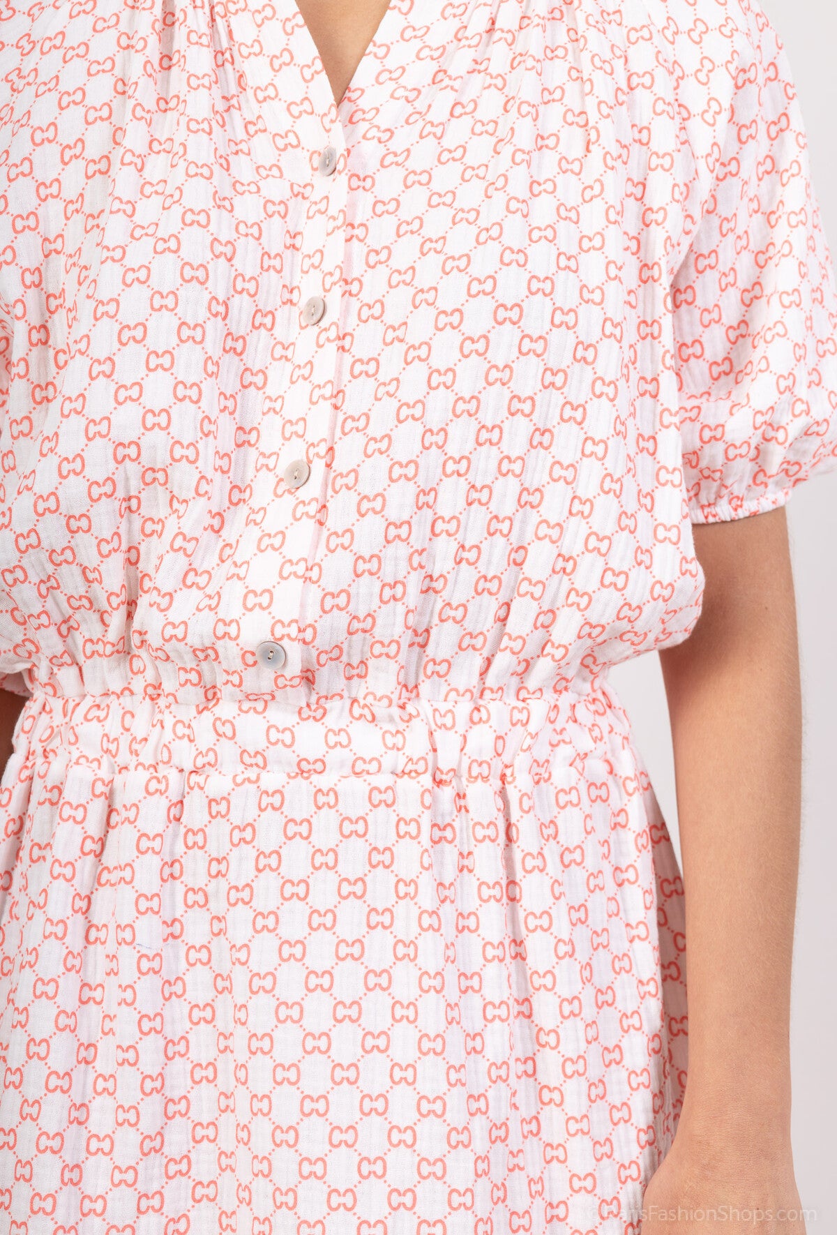 Cotton Gauze Jurk Print - Wit/Rood Jurken