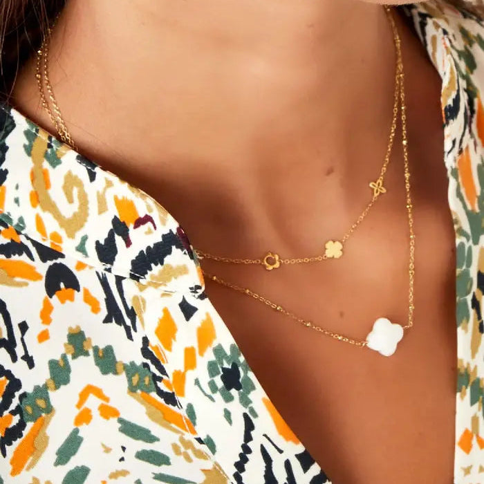 Ketting klaver schelp - Goud Ketting
