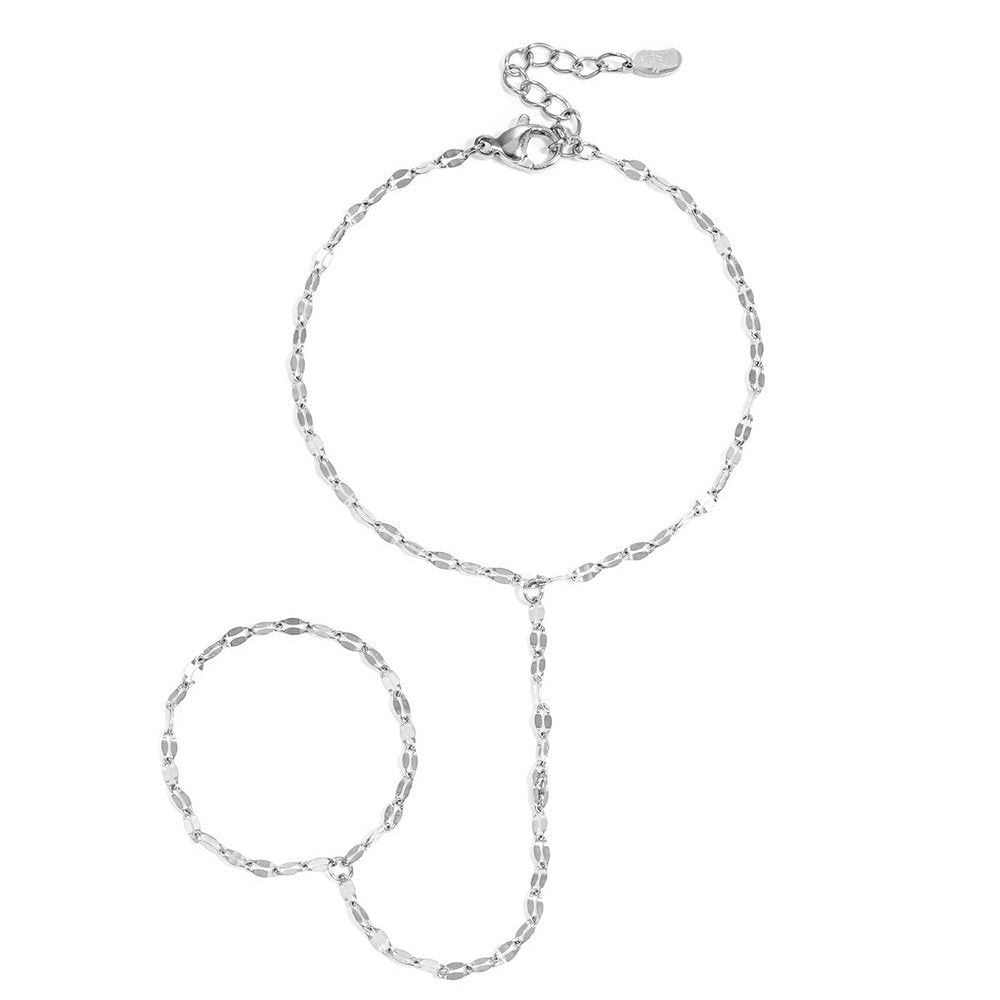 Chunky Hand Chain met Ring - Goud of Zilver Zilver Ketting