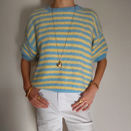 Gestreepte Trui Korte Mouw - Blauw/Geel Sweater