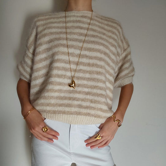 Gestreepte Trui Korte Mouw - Beige/Ecru trui