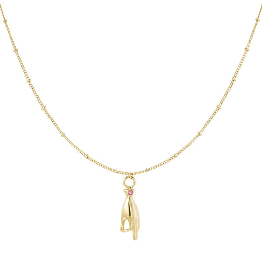 Ketting Hand met Roze Steentje Goud ketting