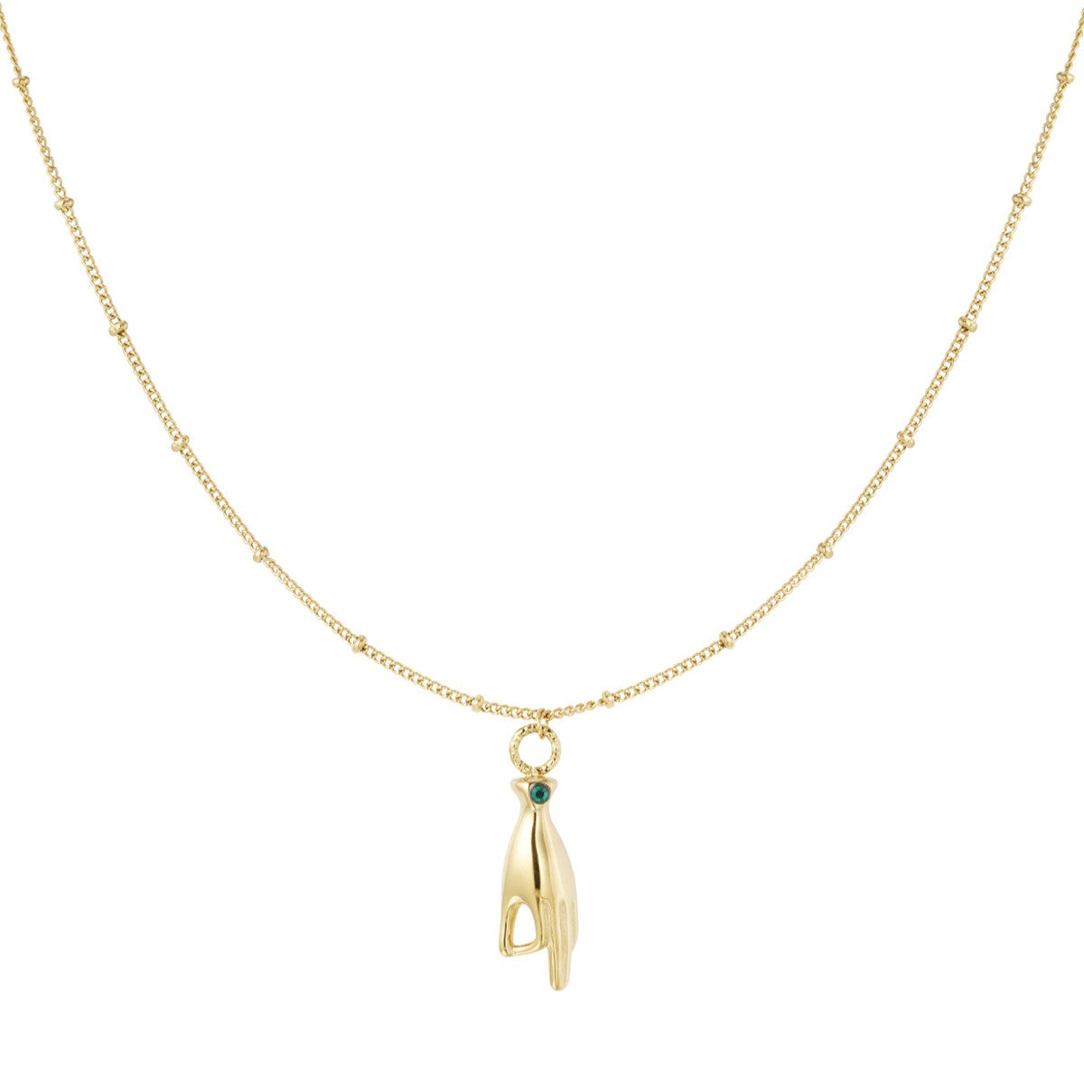 Ketting hand met groen steentje - Goud ketting