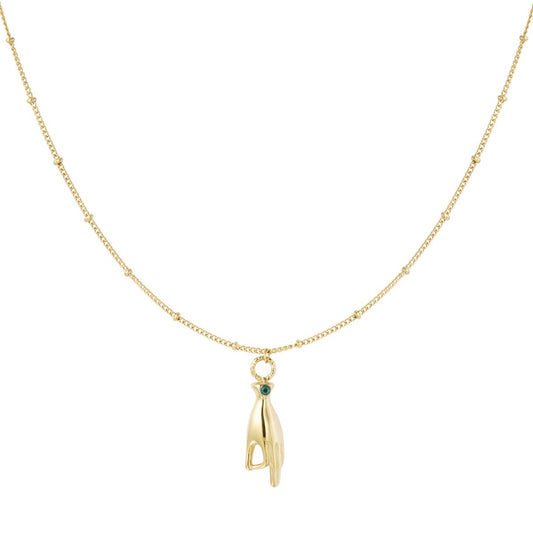 Ketting hand met groen steentje Goud ketting