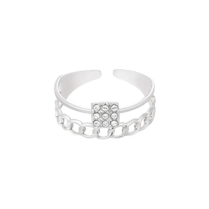 Ring Schakels en Strass Zilver Ringen