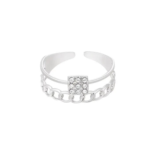 Ring schakels en strass - Zilver Ringen