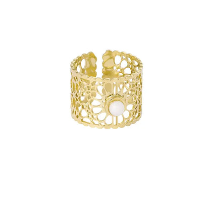 Ring mandela met witte steen - Goud Ringen