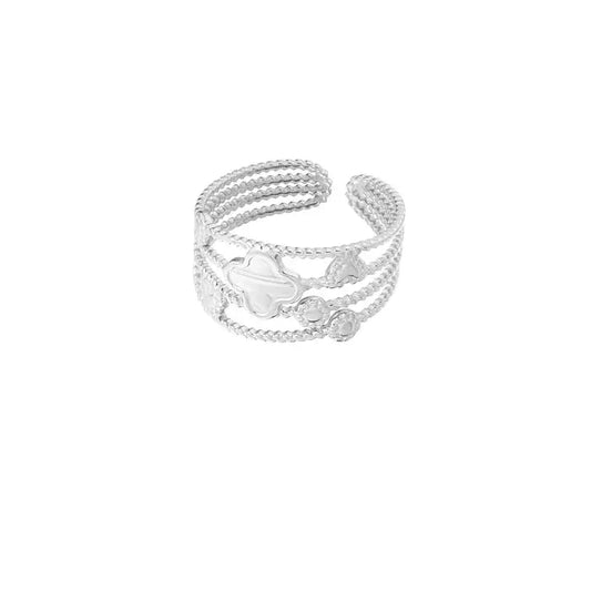Vierlaagse Klaver & Hartjes Ring Zilver Ring
