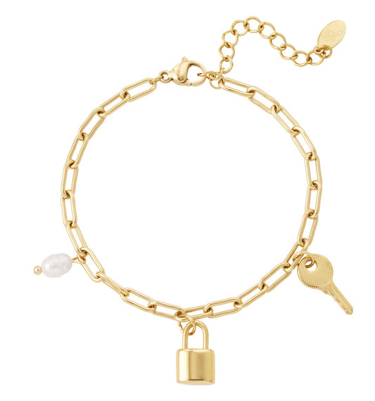 Schakelarmband bedels en parels - Goud Armbanden