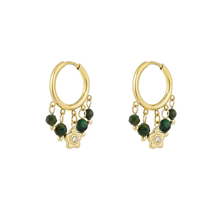 Oorbellen Strass Slinger - Goud/Groen oorbellen