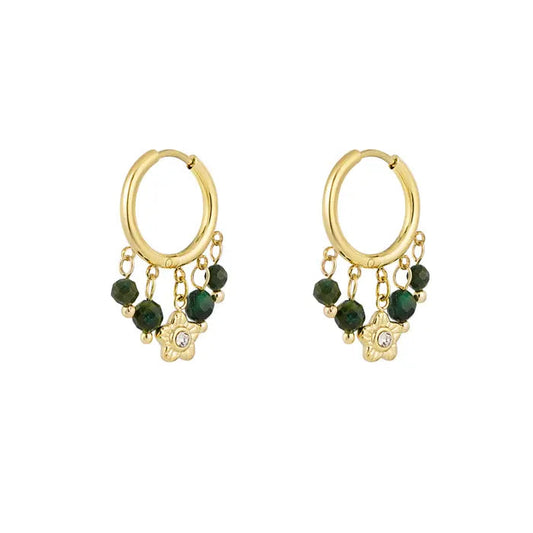 Oorbellen Strass Slinger - Goud/Groen oorbellen