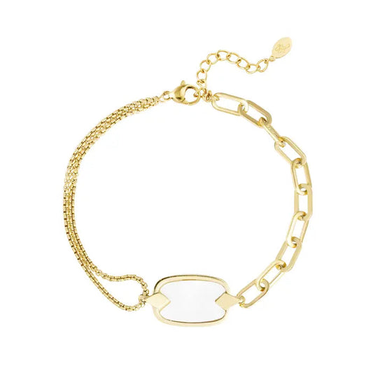 Schakelarmband dubbel schelp - Goud armband