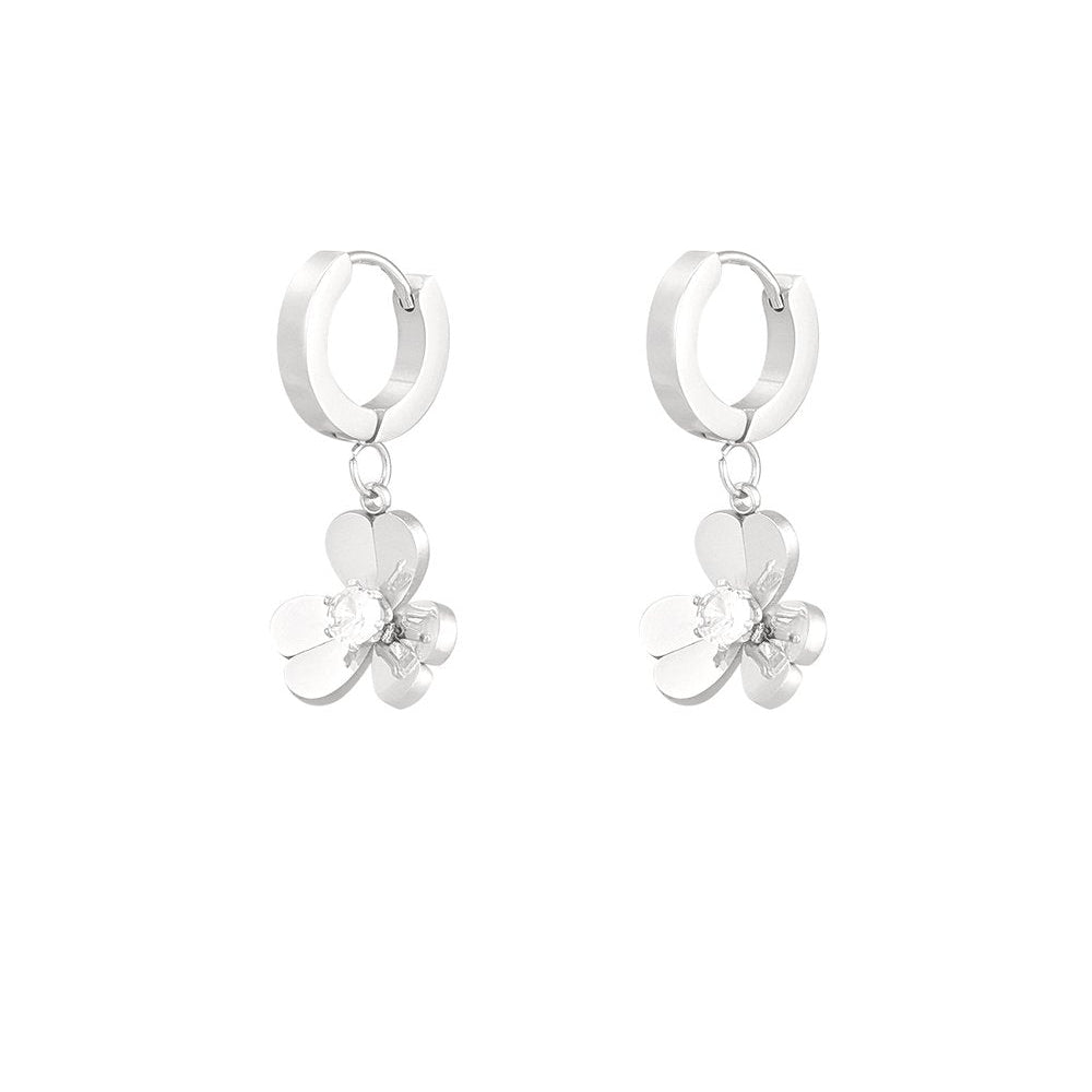 Oorbellen flower strass - Zilver oorbellen