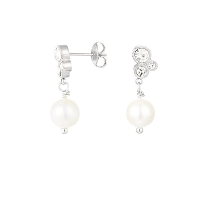 Oorbellen strass parel - Zilver oor