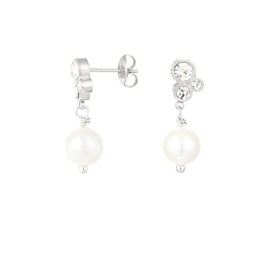 Oorbellen strass parel - Zilver oor