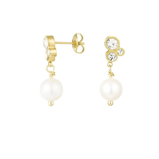 Oorbellen strass parel - Goud